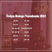 Rozkład dni i godzin pracy Salonu w czasie Świąt Bożego Narodzenia oraz Nowy Rok 2024